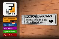 Holzschild Spruch 46x10cm Hausordnung Mama ist der Boss Dekoration