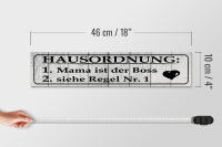 Holzschild Spruch 46x10cm Hausordnung Mama ist der Boss Dekoration