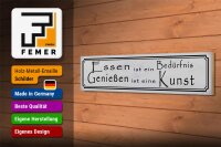 Holzschild Spruch 46x10cm Essen Bedürfnis Genießen Kunst Dekoration