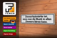 Holzschild Spruch 46x10cm Zimmerlautstärke ist Musik in Dekoration