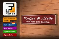 Holzschild Spruch 46x10cm Kaffee Liebe sind heiß am besten Dekoration