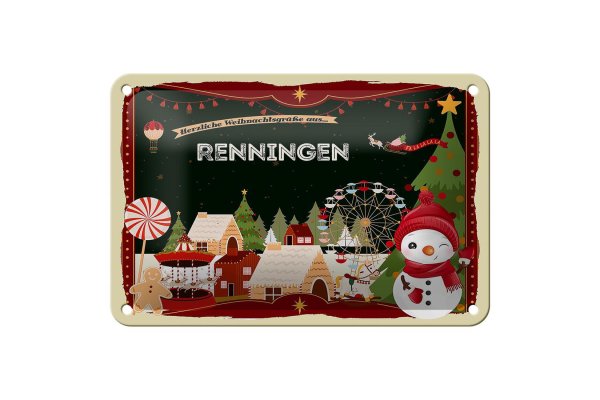 Blechschild Weihnachten Grüße RENNINGEN Geschenk Dekoration  18x12cm