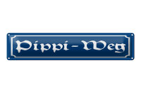 Blechschild Hinweis 46x10 cm Pippi Weg blaues Schild