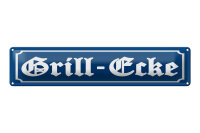 Blechschild Hinweis 46x10 cm Grill-Ecke blaues Schild