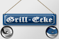 Blechschild Hinweis 46x10 cm Grill-Ecke blaues Schild
