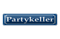 Blechschild Hinweis 46x10 cm Partykeller blaues Schild