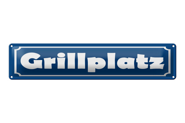 Blechschild Hinweis 46x10 cm Grillplatz blaues Schild