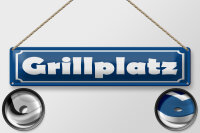 Blechschild Hinweis 46x10 cm Grillplatz blaues Schild