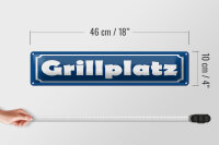 Blechschild Hinweis 46x10 cm Grillplatz blaues Schild