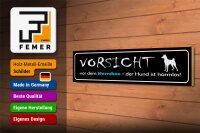 Holzschild Hinweis 46x10cm Vorsicht Herrchen Hund harmlos Dekoration