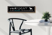 Holzschild Hinweis 46x10cm Vorsicht Herrchen Hund harmlos Dekoration