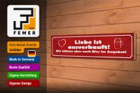 Holzschild Spruch 46x10cm Liebe ausverkauft Bier Angebot Dekoration