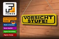 Blechschild Hinweis 46x10 cm Vorsicht Stufe gelbes Schild
