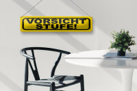 Blechschild Hinweis 46x10 cm Vorsicht Stufe gelbes Schild