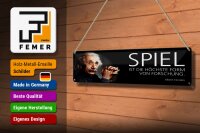 Blechschild Einstein Zitat 46x10 cm Spiel ist die höchste Form von Forschung.