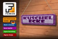 Blechschild Hinweis 46x10 cm  Kuschelecke lila Schild
