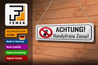 Blechschild Hinweis 46x10 cm Achtung Handyfreie Zone Schild