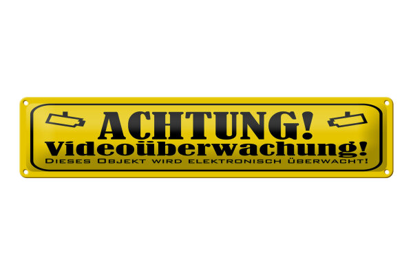 Blechschild Hinweis 46x10 cm Achtung Videoüberwacht gelbes Schild
