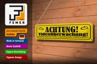 Blechschild Hinweis 46x10 cm Achtung Videoüberwacht gelbes Schild