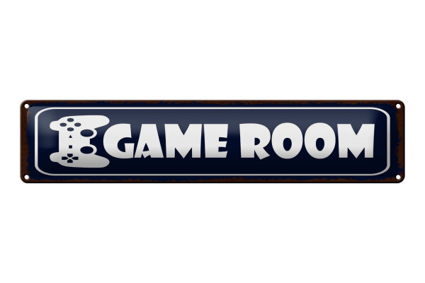 Blechschild Hinweis 46x10 cm game room blaues Schild