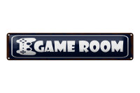 Blechschild Hinweis 46x10 cm game room blaues Schild