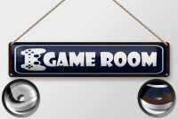 Blechschild Hinweis 46x10 cm game room blaues Schild