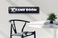 Blechschild Hinweis 46x10 cm game room blaues Schild