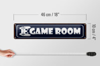 Blechschild Hinweis 46x10 cm game room blaues Schild