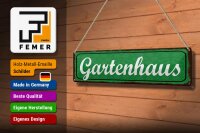 Blechschild Hinweis 46x10 cm Gartenhaus grünes Schild