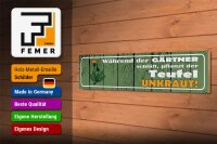 Holzschild Spruch 46x10cm während Gärtner schläft pflanzt Teufel Unkraut