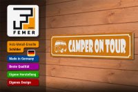 Holzschild Spruch 46x10cm Camper on tour Camping Dekoration