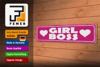 Holzschild Hinweis 46x10cm Girl Boss pink Herz Geschenk Dekoration
