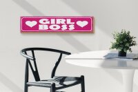 Holzschild Hinweis 46x10cm Girl Boss pink Herz Geschenk Dekoration