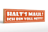 Holzschild Spruch 46x10cm halt`s Maul ich bin voll nett Dekoration