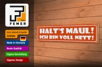 Holzschild Spruch 46x10cm halt`s Maul ich bin voll nett Dekoration