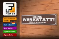 Holzschild Spruch 46x10cm Meine Werkstatt meine Regeln Dekoration