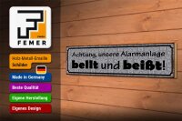 Holzschild Hinweis 46x10cm Achtung Alarmanlage bellt beißt Dekoration