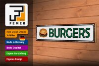 Holzschild Hinweis 46x10cm Burger Fast Food Dekoration