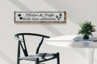 Holzschild Spruch 46x10cm Pfoten Füße bitte hier abtreten Dekoration