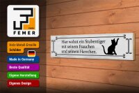 Holzschild Spruch 46x10cm Katze hier wohnt ein Stubentiger Dekoration