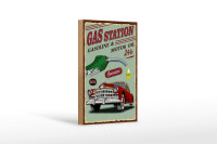 Holzschild Retro 12x18cm Gas Station gasoline motor oil 24