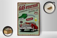 Holzschild Retro 12x18cm Gas Station gasoline motor oil 24