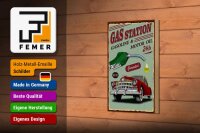 Holzschild Retro 12x18cm Gas Station gasoline motor oil 24