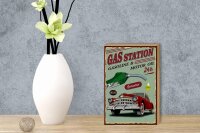 Holzschild Retro 12x18cm Gas Station gasoline motor oil 24