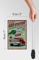 Holzschild Retro 12x18cm Gas Station gasoline motor oil 24