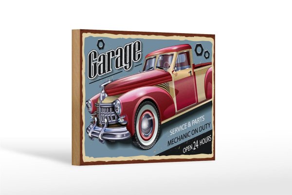 Holzschild Retro 18x12cm Auto Garage service parts open 24