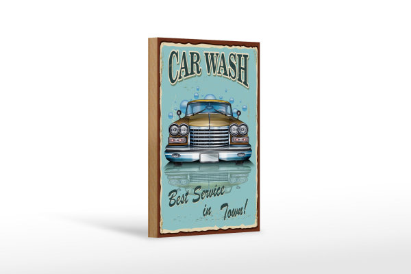 Holzschild Retro 12x18cm Car Wash best service in town