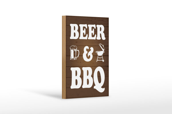 Holzschild Hinweis 12x18 cm Beer and BBQ Grill Bierglas Deko Schild