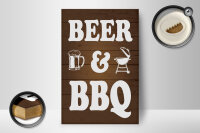 Holzschild Hinweis 12x18 cm Beer and BBQ Grill Bierglas Deko Schild