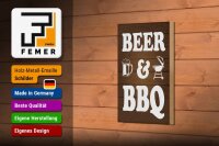 Holzschild Hinweis 12x18 cm Beer and BBQ Grill Bierglas Deko Schild